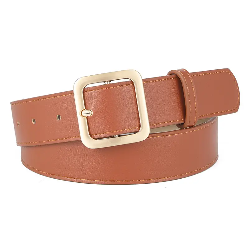 Brown Leather Belt with Gold Buckle for Women - Image 6