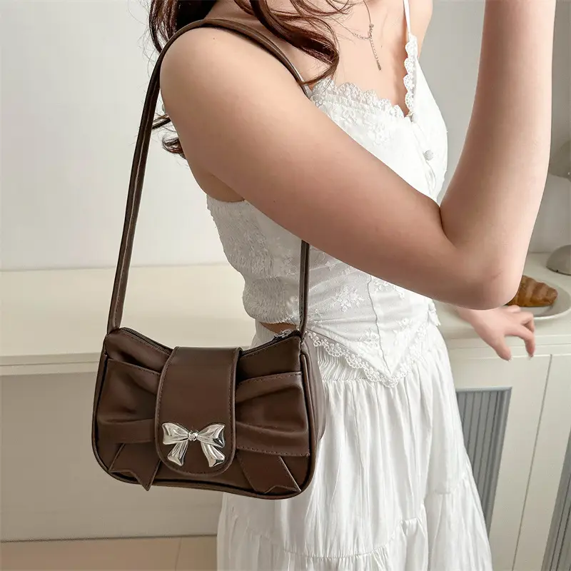 Silver Pleated Bow Handbag for Women - Image 8