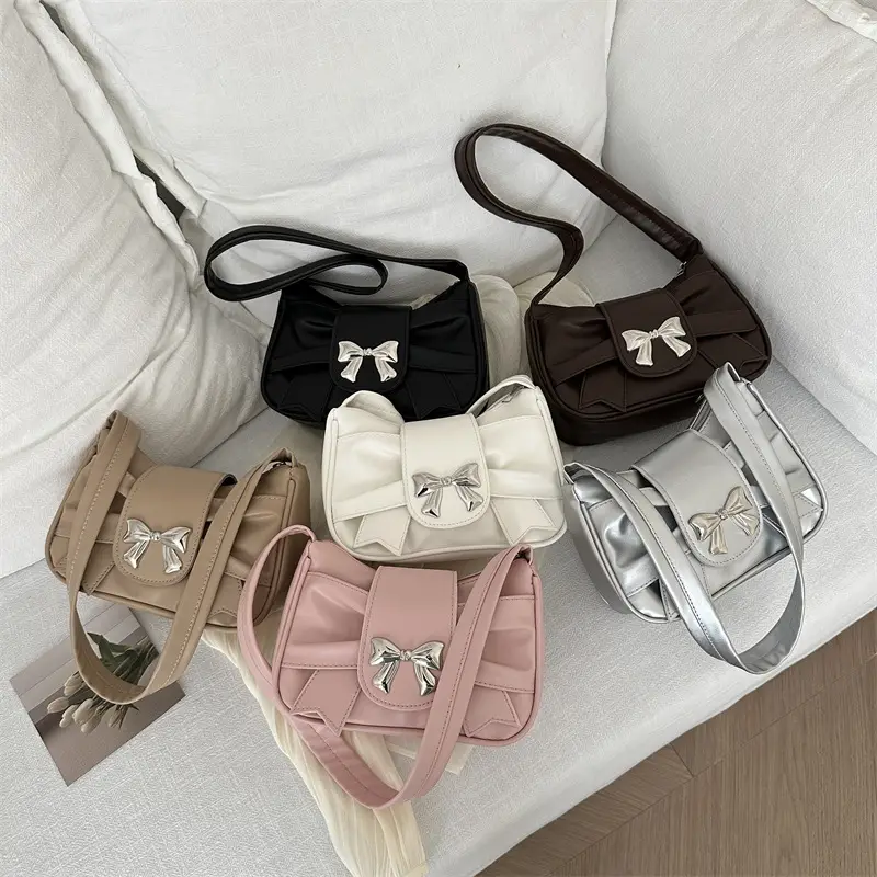 Silver Pleated Bow Handbag for Women - Image 10