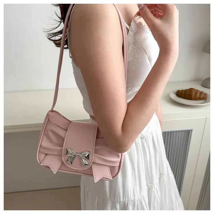 Silver Pleated Bow Handbag for Women — feature 13
