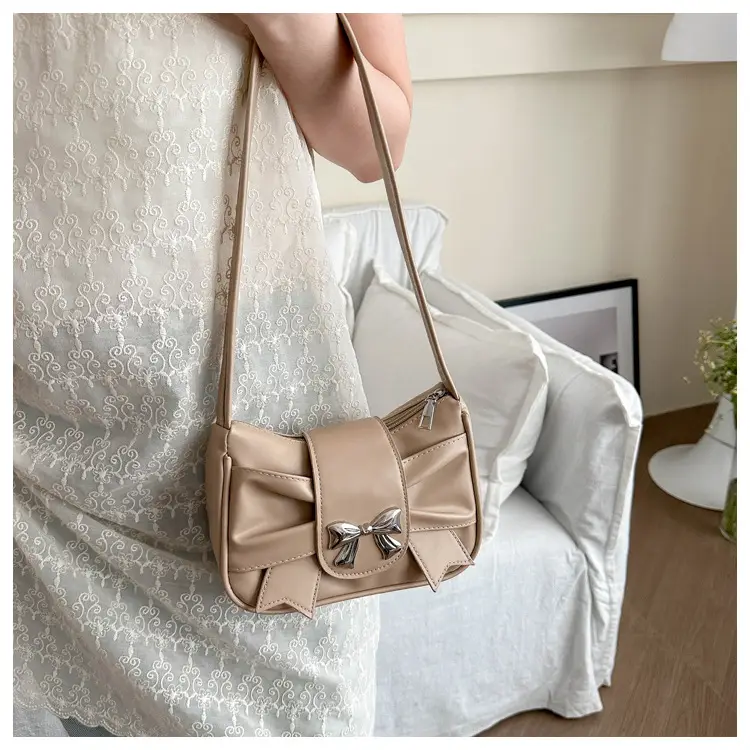 Silver Pleated Bow Handbag for Women — feature 14