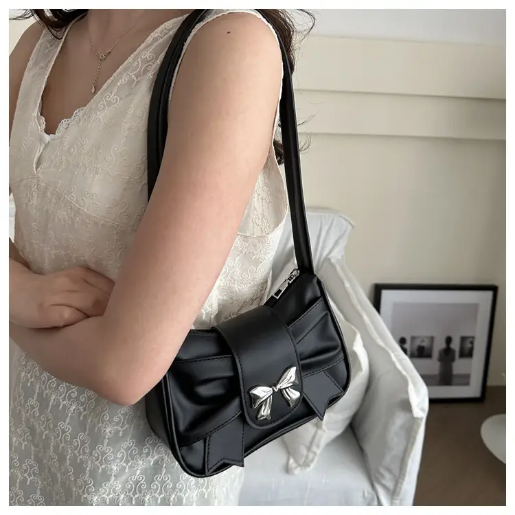 Silver Pleated Bow Handbag for Women — feature 17