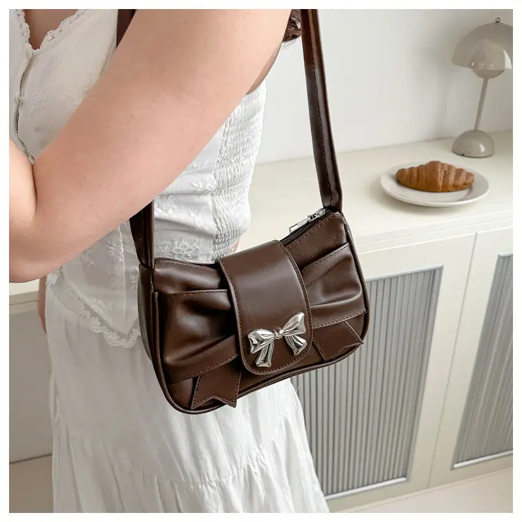 Silver Pleated Bow Handbag for Women — feature 2