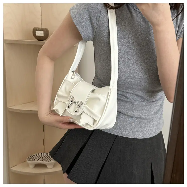 Silver Pleated Bow Handbag for Women — feature 21