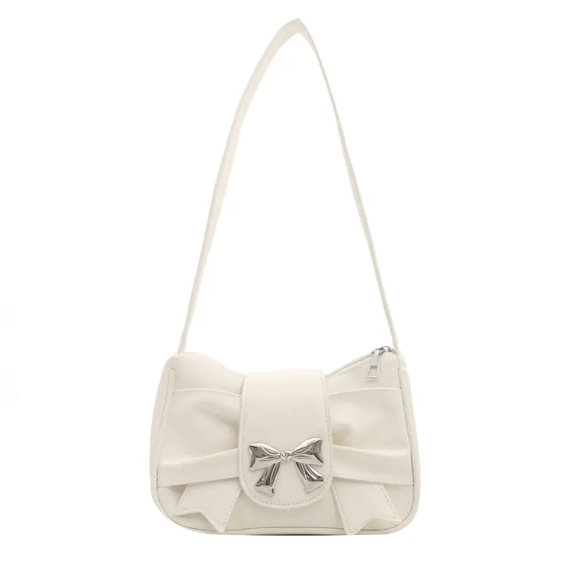 Silver Pleated Bow Handbag for Women - Image 2