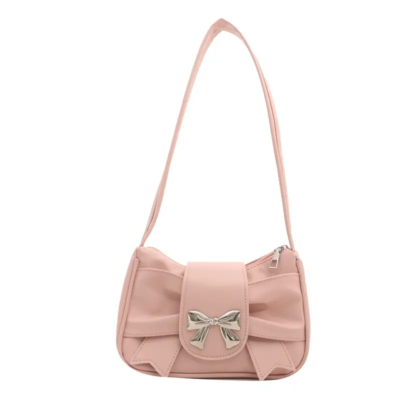 Silver Pleated Bow Handbag for Women - Image 3