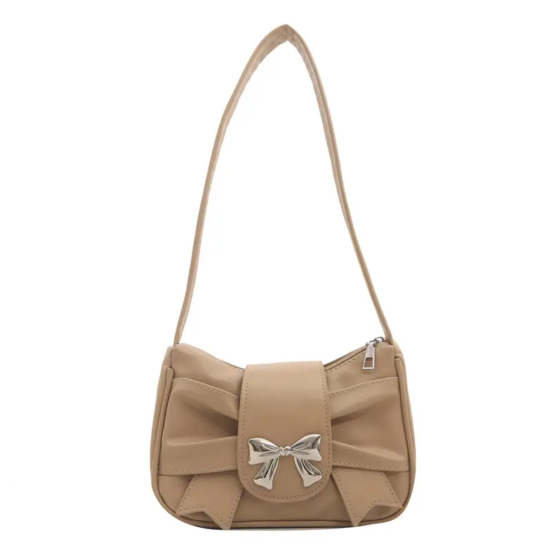Silver Pleated Bow Handbag for Women - Image 4