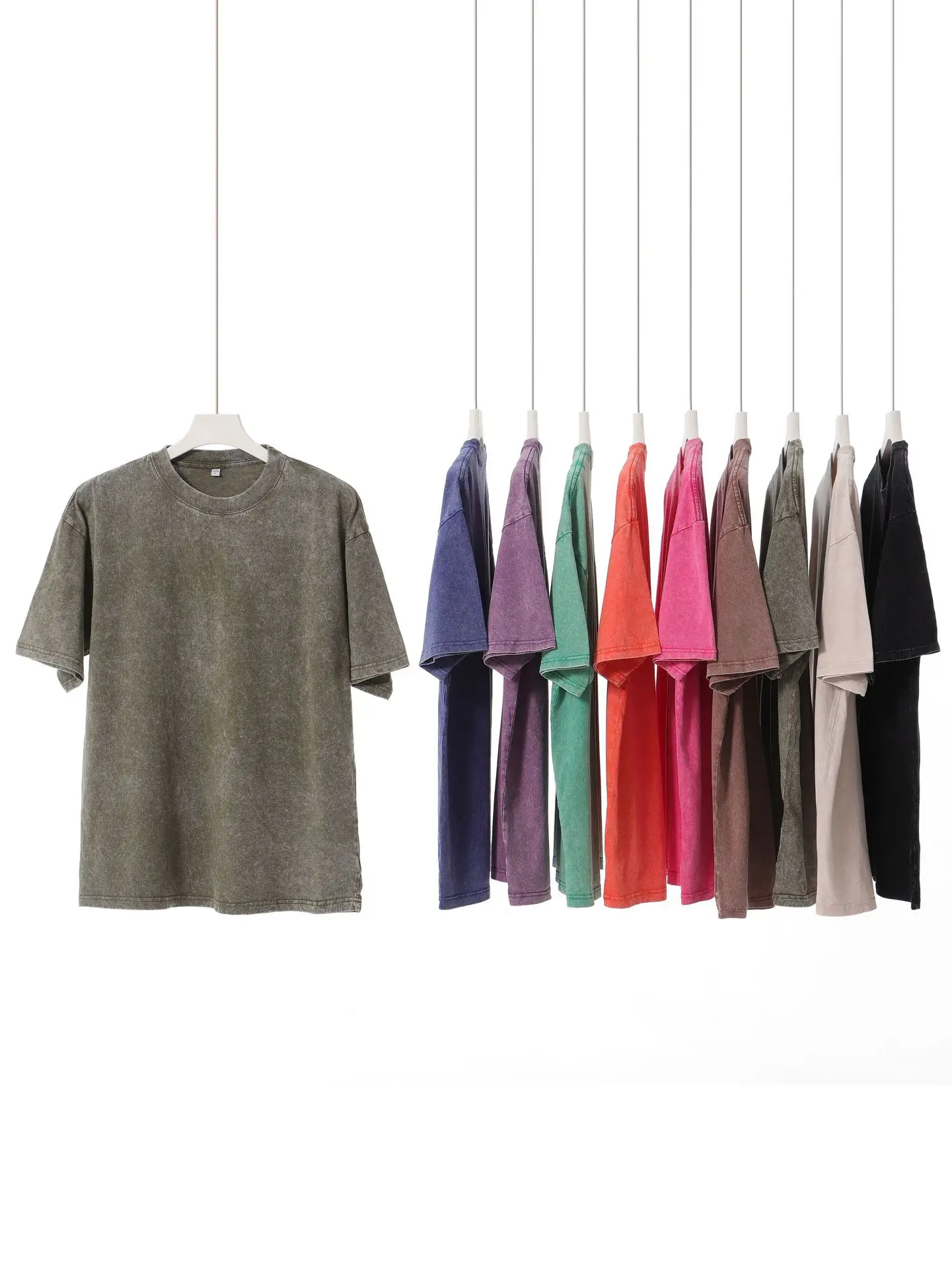 Men's Crossbody T-Shirt 260g Cotton Retro Wash Wholesale - Image 12