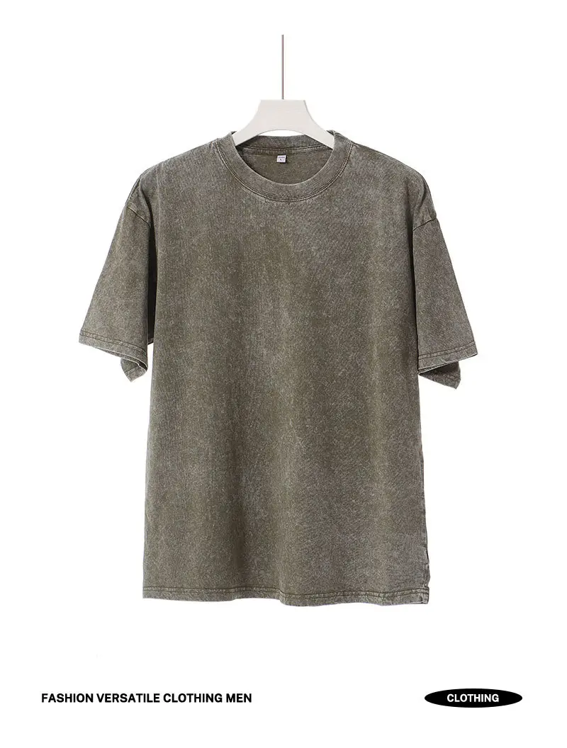 Men's Crossbody T-Shirt 260g Cotton Retro Wash Wholesale — feature 9