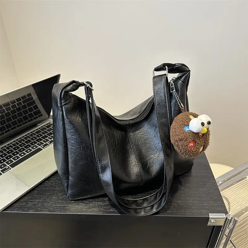 Textured Soft Leather Shoulder Bag Women Brown 2024 Spring Summer - Image 7