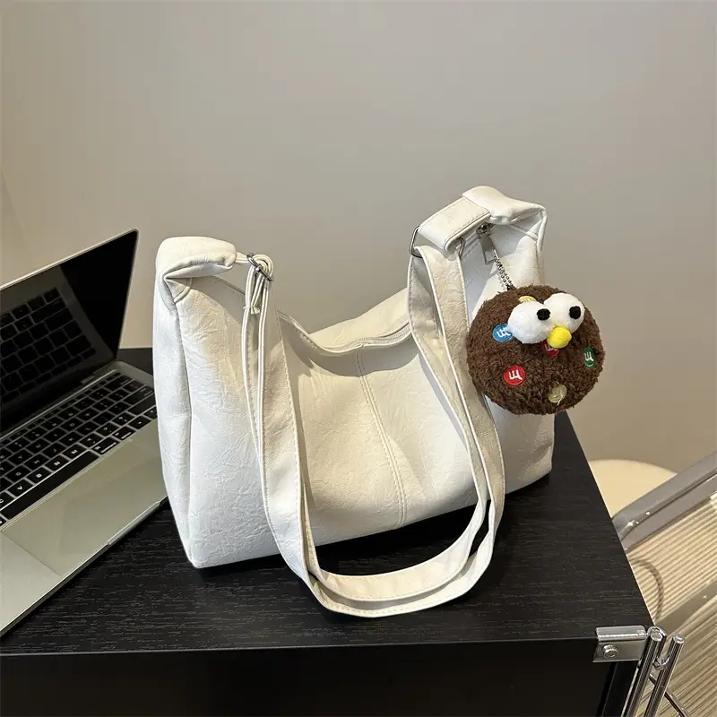 Textured Soft Leather Shoulder Bag Women Brown 2024 Spring Summer - Image 8
