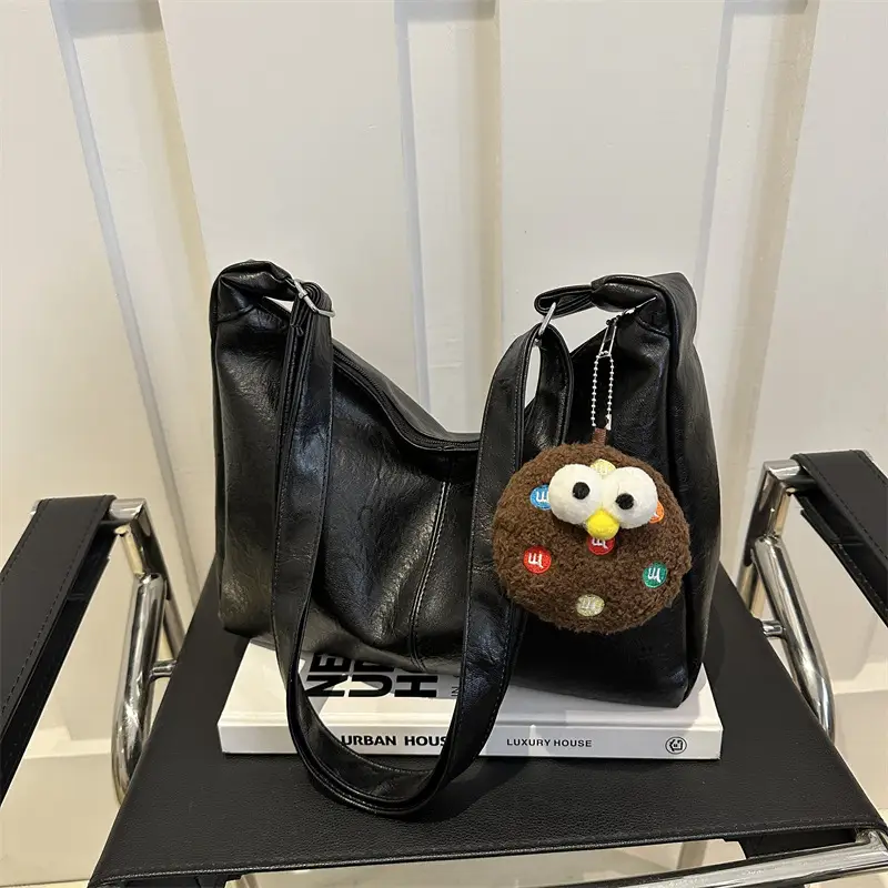 Textured Soft Leather Shoulder Bag Women Brown 2024 Spring Summer - Image 10
