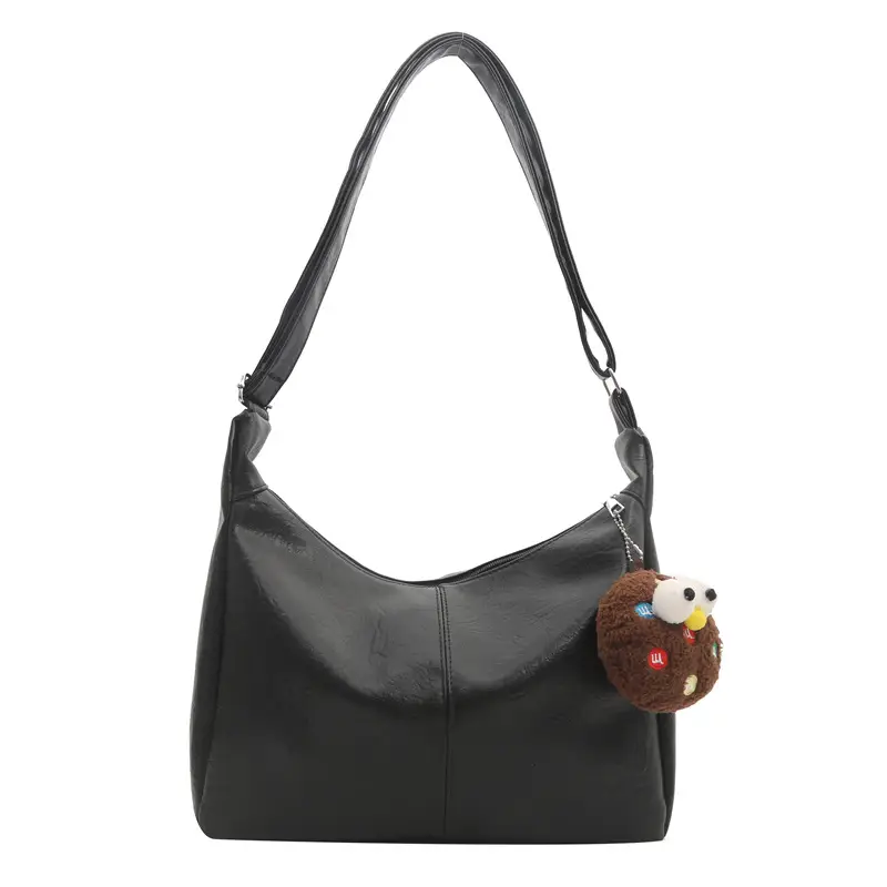Textured Soft Leather Shoulder Bag Women Brown 2024 Spring Summer - Image 11