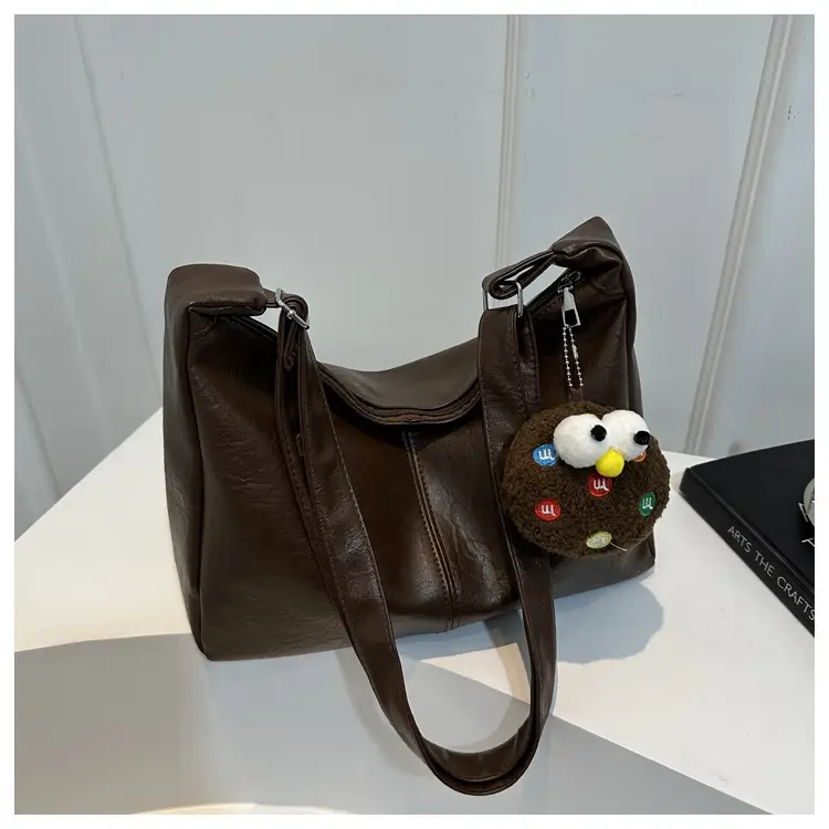 Textured Soft Leather Shoulder Bag Women Brown 2024 Spring Summer — feature 20