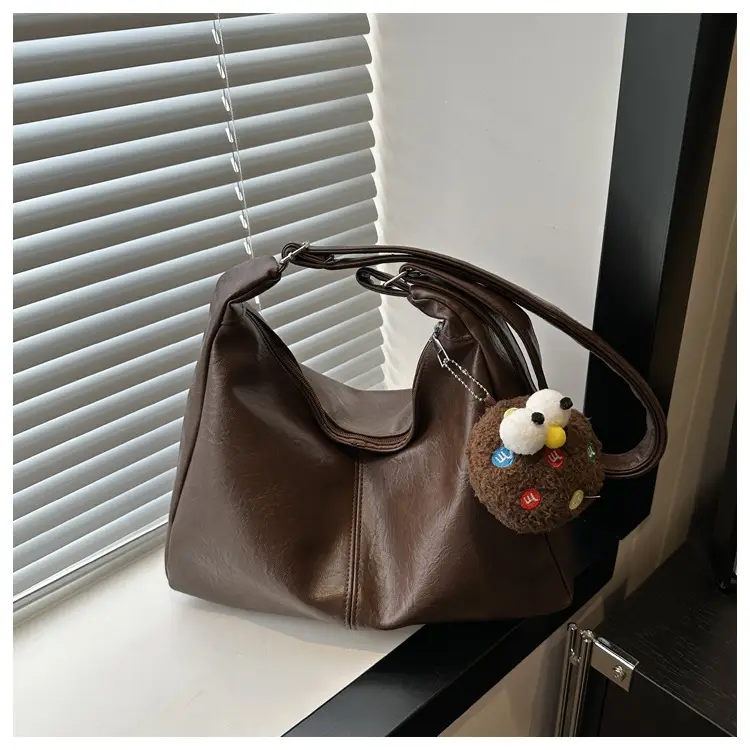 Textured Soft Leather Shoulder Bag Women Brown 2024 Spring Summer — feature 24