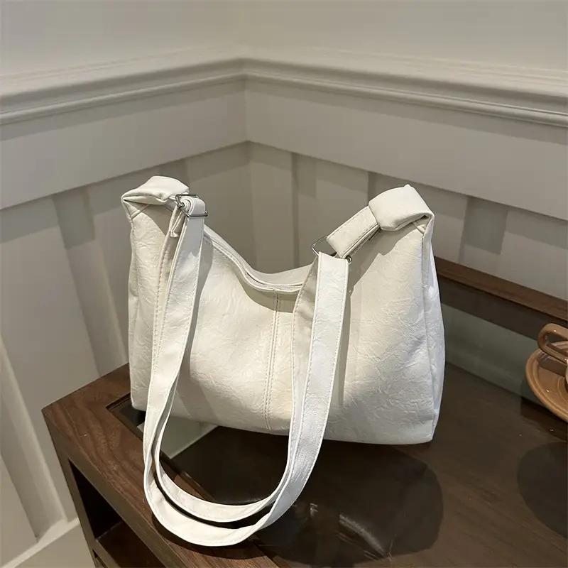 Textured Soft Leather Shoulder Bag Women Brown 2024 Spring Summer - Image 2