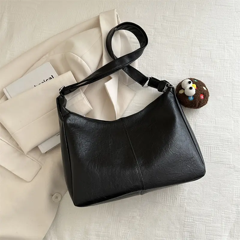 Textured Soft Leather Shoulder Bag Women Brown 2024 Spring Summer - Image 4