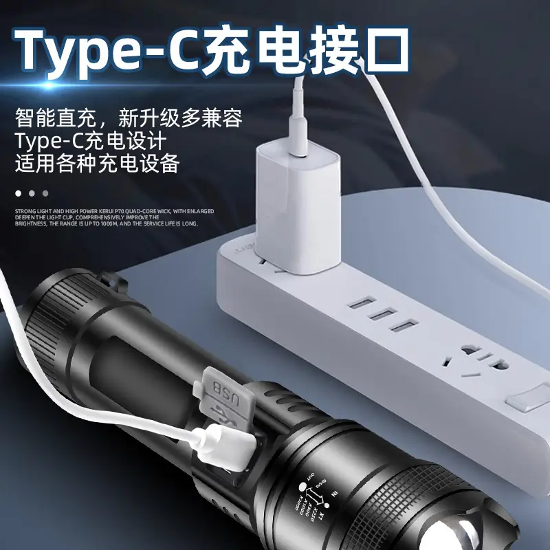 Cross-border Quad-Core Strong Light Flashlight with Type-C Charging - Image 3