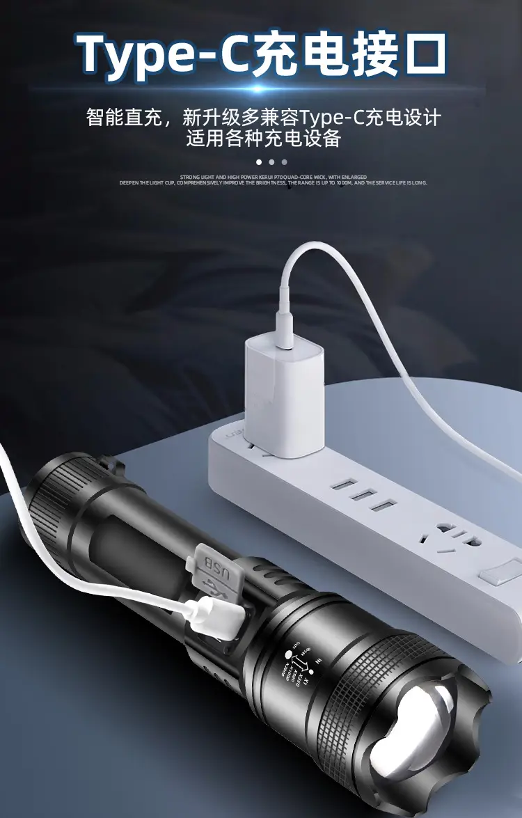 Cross-border Quad-Core Strong Light Flashlight with Type-C Charging — feature 11