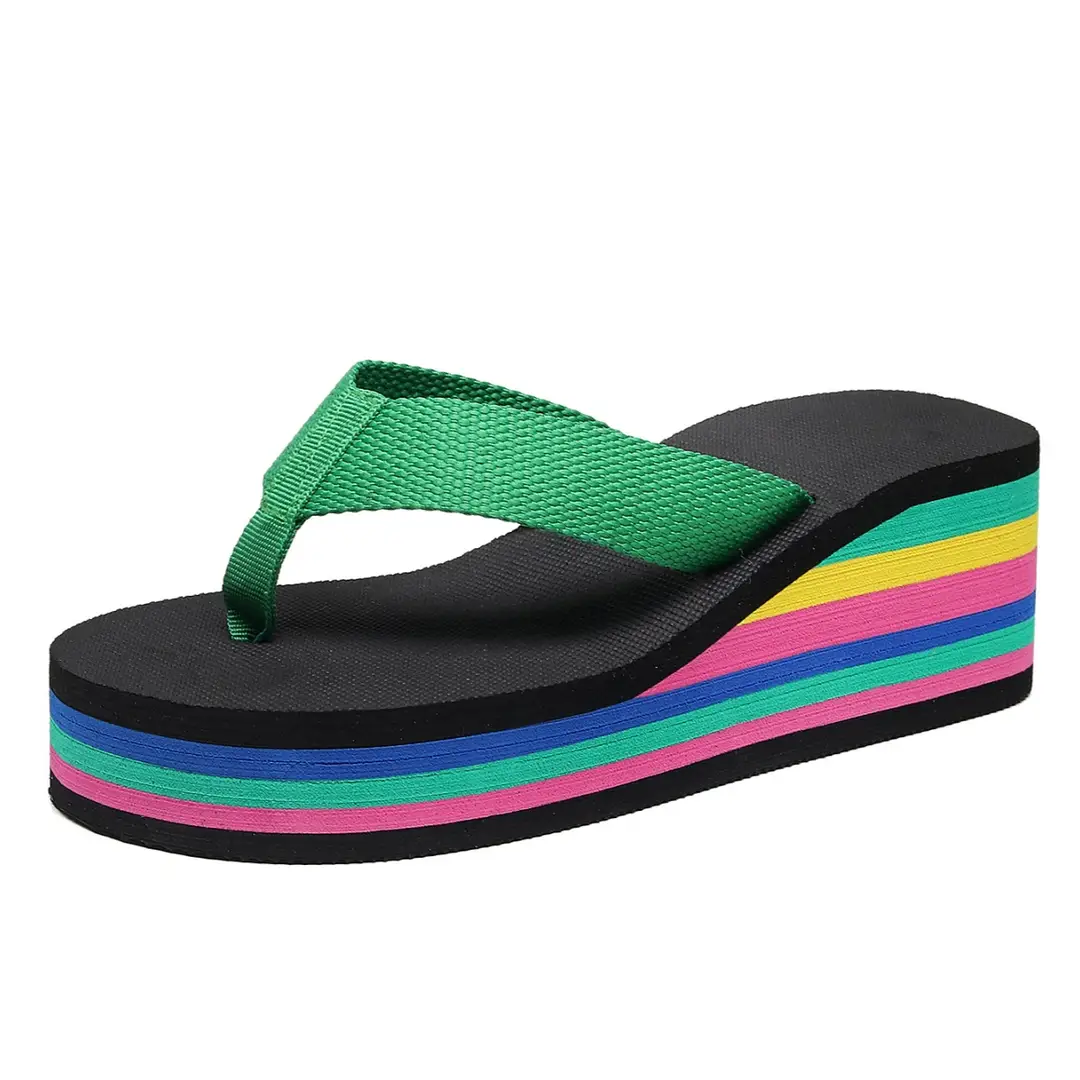 Slippers Women Flip-Flops Women's Summer Rainbow Thick-soled Sandals High-heeled Internet-famous Colorful Outwear Women's Shoes Casual Beach - Image 7