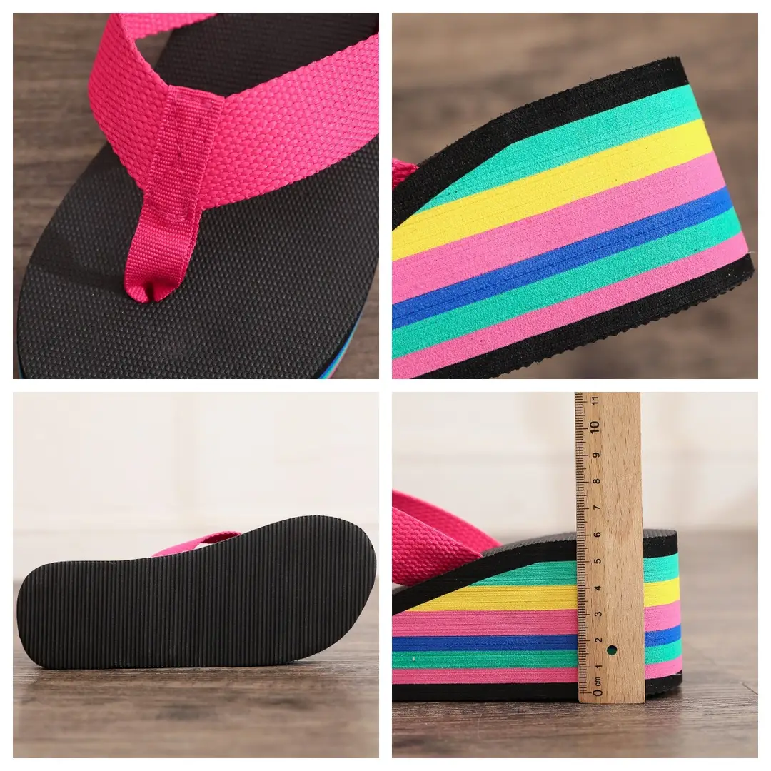 Slippers Women Flip-Flops Women's Summer Rainbow Thick-soled Sandals High-heeled Internet-famous Colorful Outwear Women's Shoes Casual Beach - Image 8