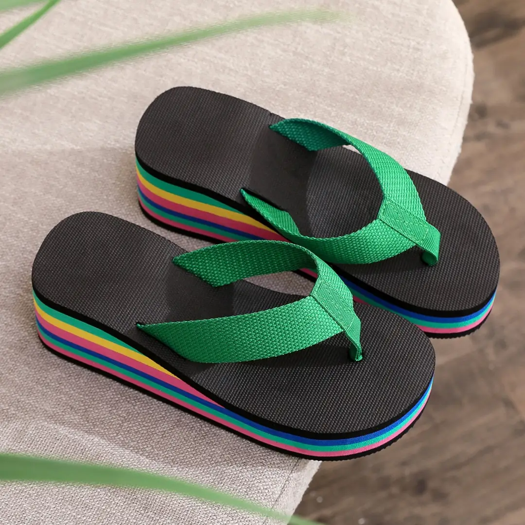 Slippers Women Flip-Flops Women's Summer Rainbow Thick-soled Sandals High-heeled Internet-famous Colorful Outwear Women's Shoes Casual Beach - Image 3