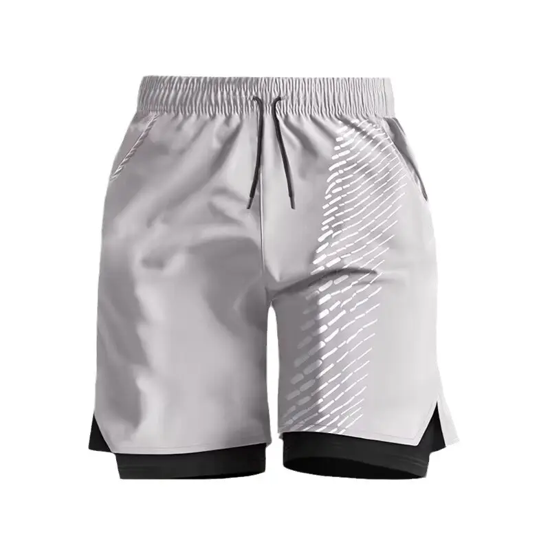 Korean Men's Fake Two-Piece Ice Silk Shorts Black White - Image 8