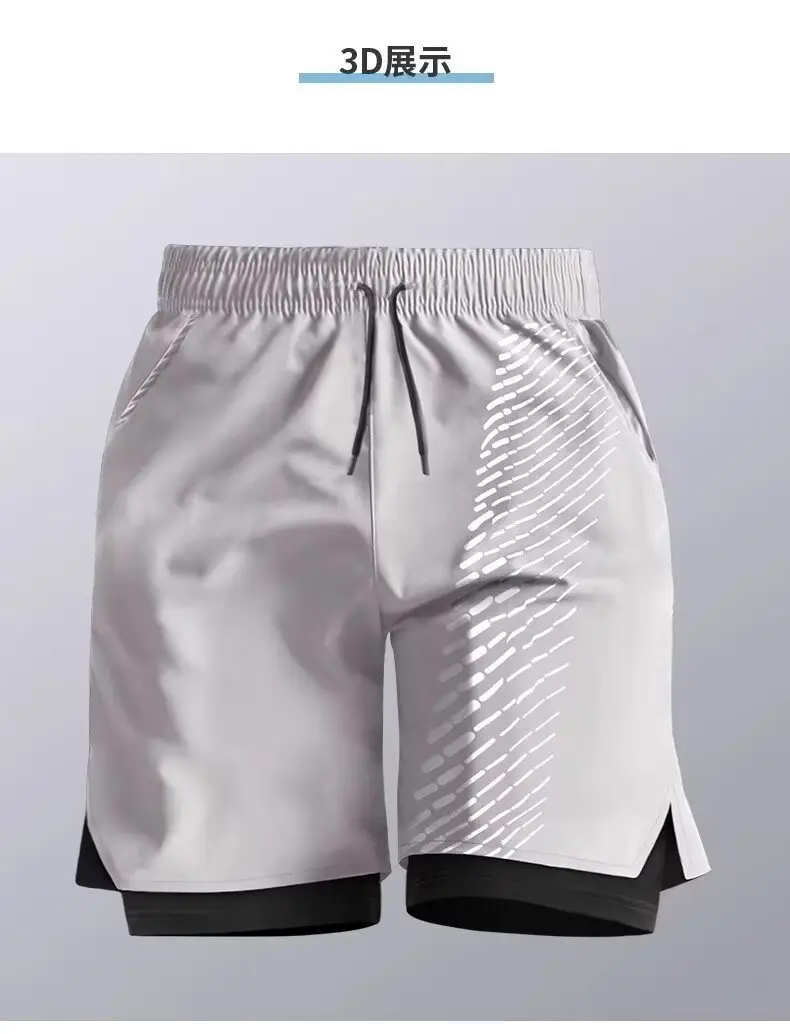 Korean Men's Fake Two-Piece Ice Silk Shorts Black White — feature 10