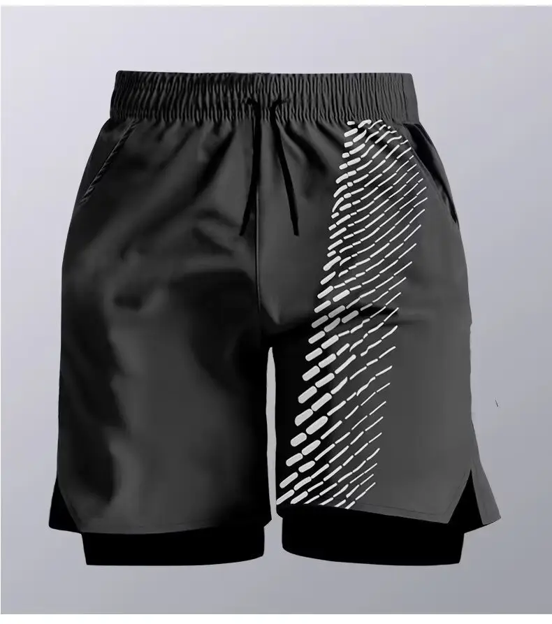 Korean Men's Fake Two-Piece Ice Silk Shorts Black White — feature 11