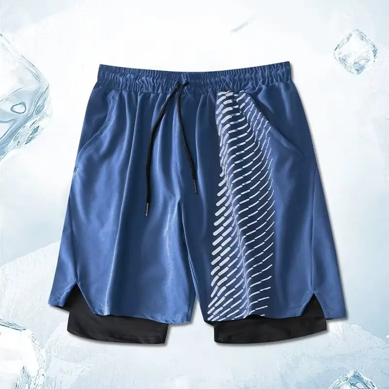 Korean Men's Fake Two-Piece Ice Silk Shorts Black White — feature 12