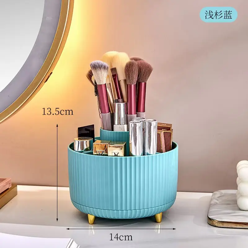 Cosmetic Storage Box 14cm Rotatable Blue