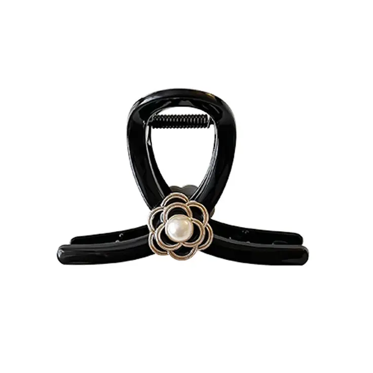 Black Pearl Flower Hair Clip for Women