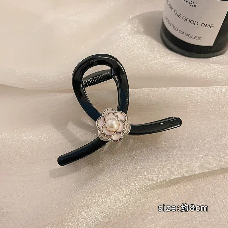 Black Pearl Flower Hair Clip for Women