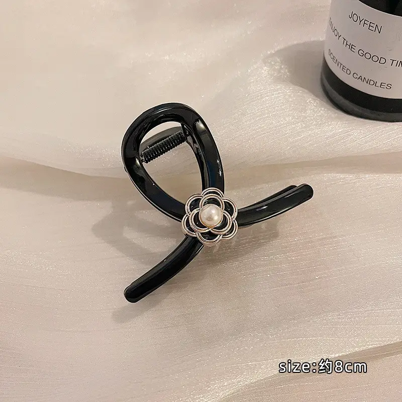 Black Pearl Flower Hair Clip for Women
