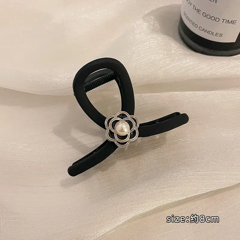 Black Pearl Flower Hair Clip for Women