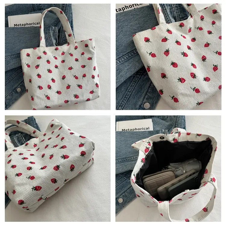 Women's Striped Velvet Shoulder Bag Large Capacity — feature 8