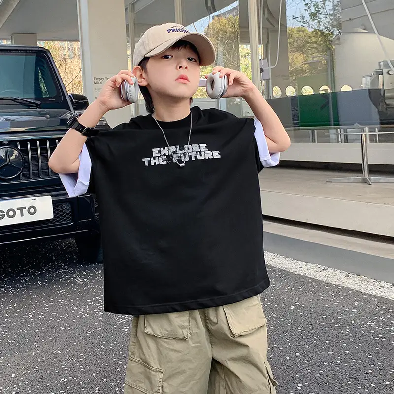 Boys Black Korean Short Sleeve T-Shirt 2024 - Image 2