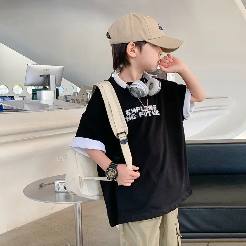 Boys Black Korean Short Sleeve T-Shirt 2024 - Image 4