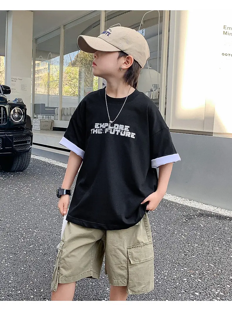 Boys Black Korean Short Sleeve T-Shirt 2024 — feature 14