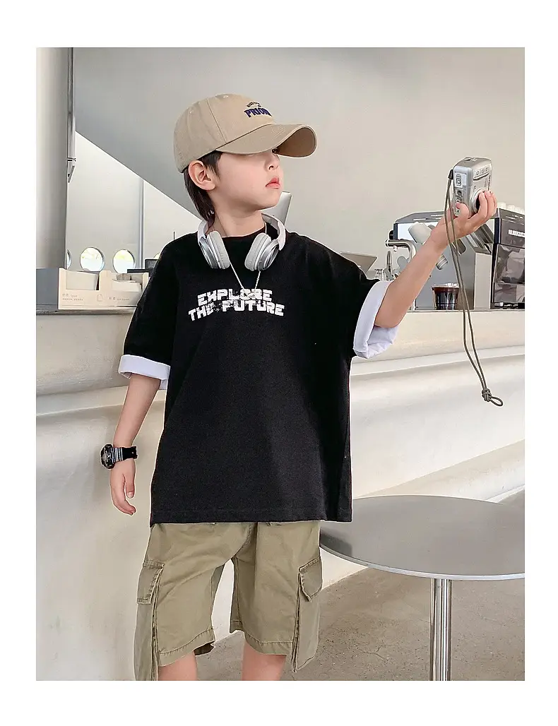 Boys Black Korean Short Sleeve T-Shirt 2024 — feature 17