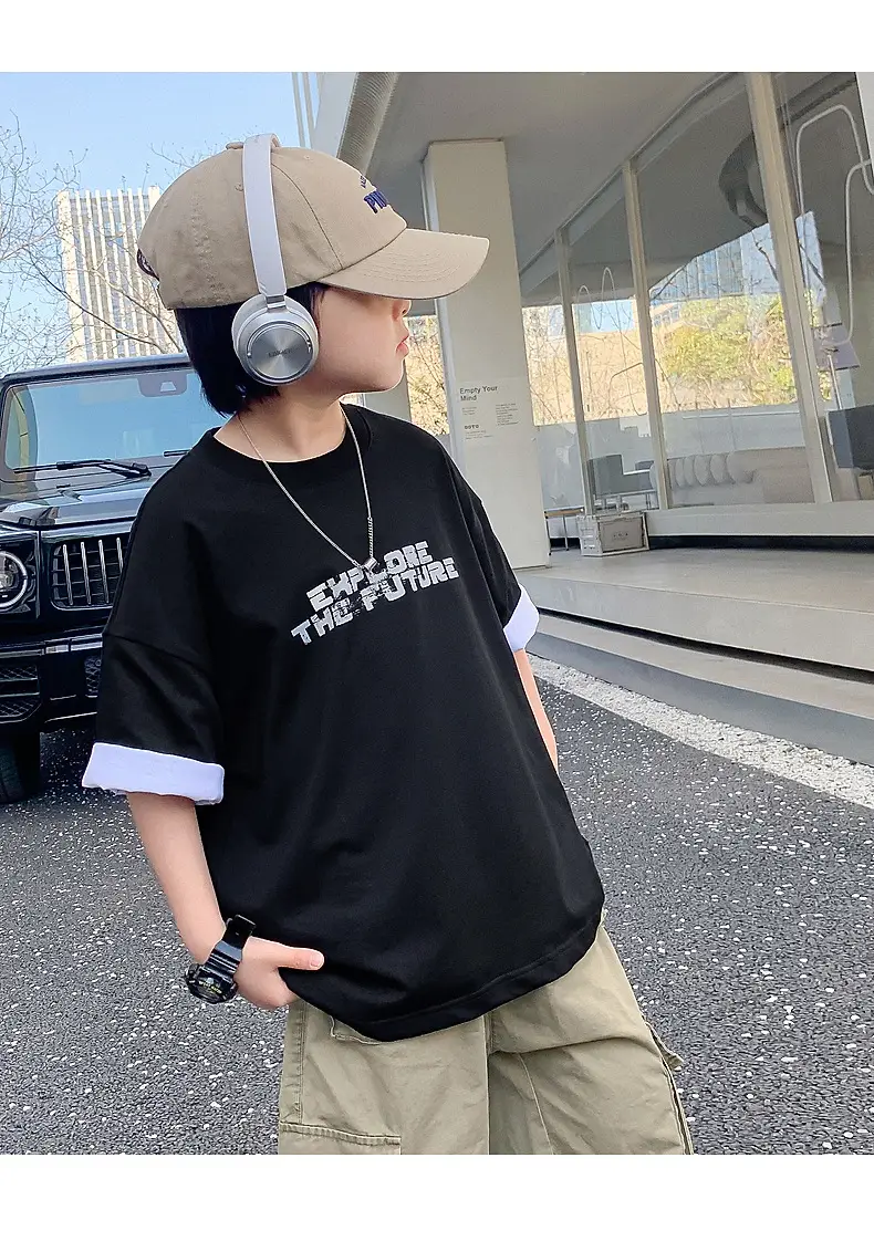 Boys Black Korean Short Sleeve T-Shirt 2024 — feature 19