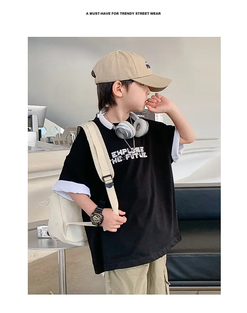 Boys Black Korean Short Sleeve T-Shirt 2024 — feature 2