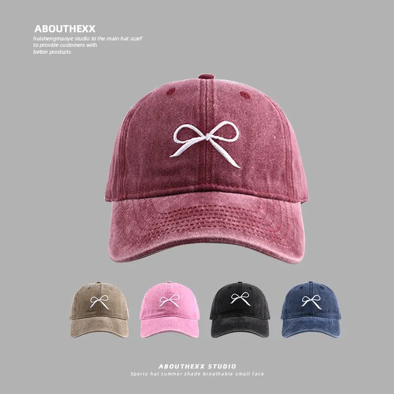 Korean Ins Bow Embroidered Washed Baseball Cap for Kids - Image 6