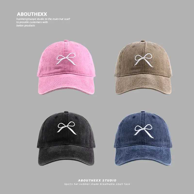 Korean Ins Bow Embroidered Washed Baseball Cap for Kids - Image 7