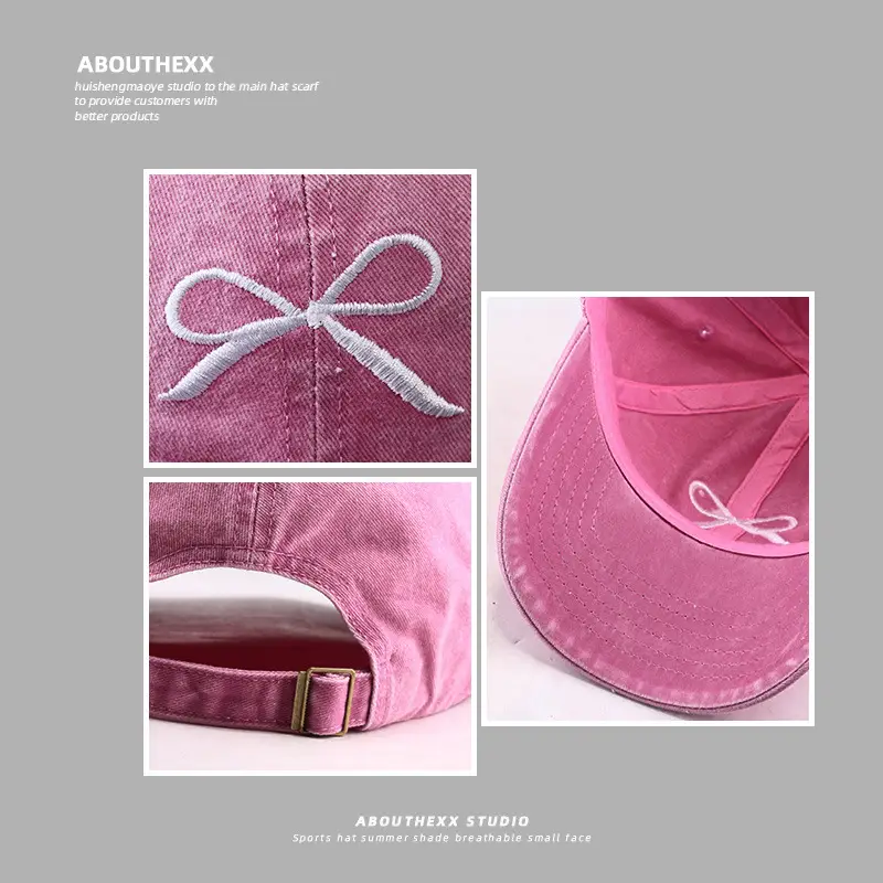 Korean Ins Bow Embroidered Washed Baseball Cap for Kids - Image 8