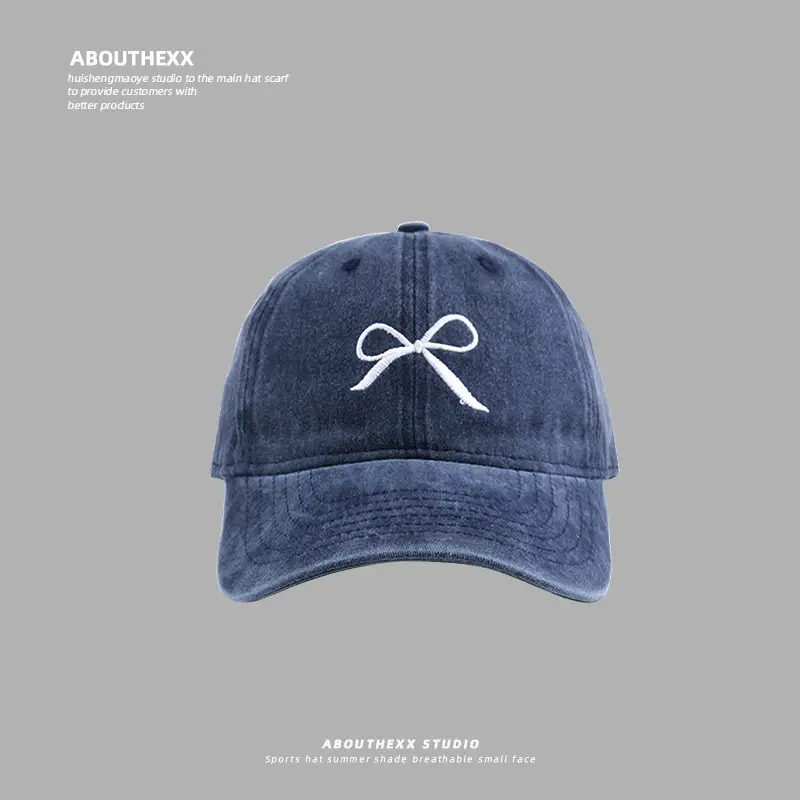 Korean Ins Bow Embroidered Washed Baseball Cap for Kids - Image 3