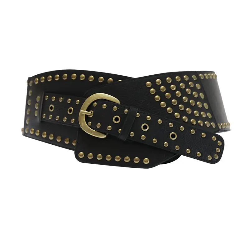 2025 New European Retro Metal Buckle Eyelet Multi-Hole Splicing Wide Waist Leather Belt Versatile Belt - Image 6