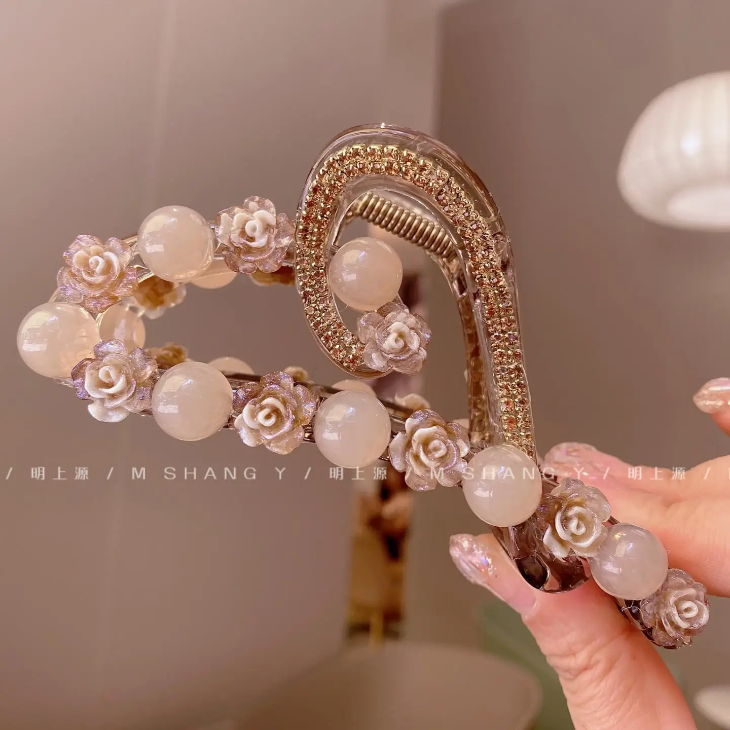 New High-End Citrine Beaded Clip Medium Ponytail - Image 2