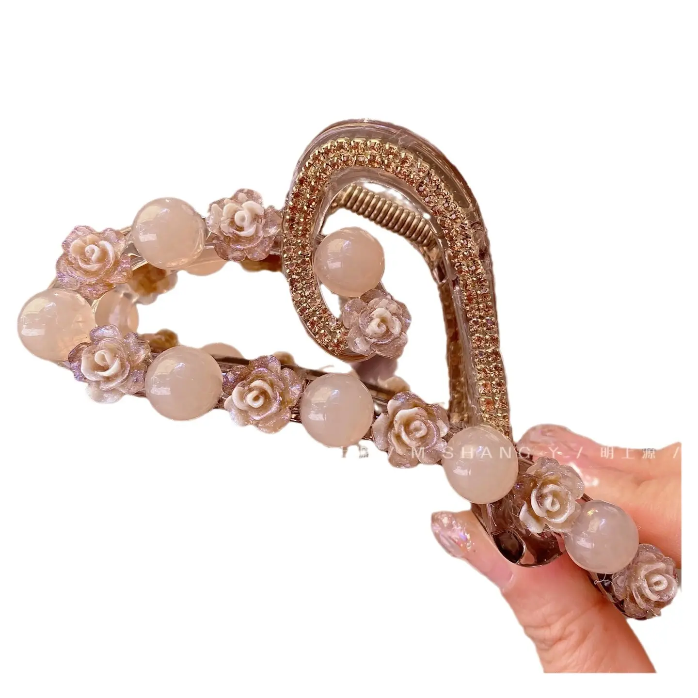 New High-End Citrine Beaded Clip Medium Ponytail - Image 6