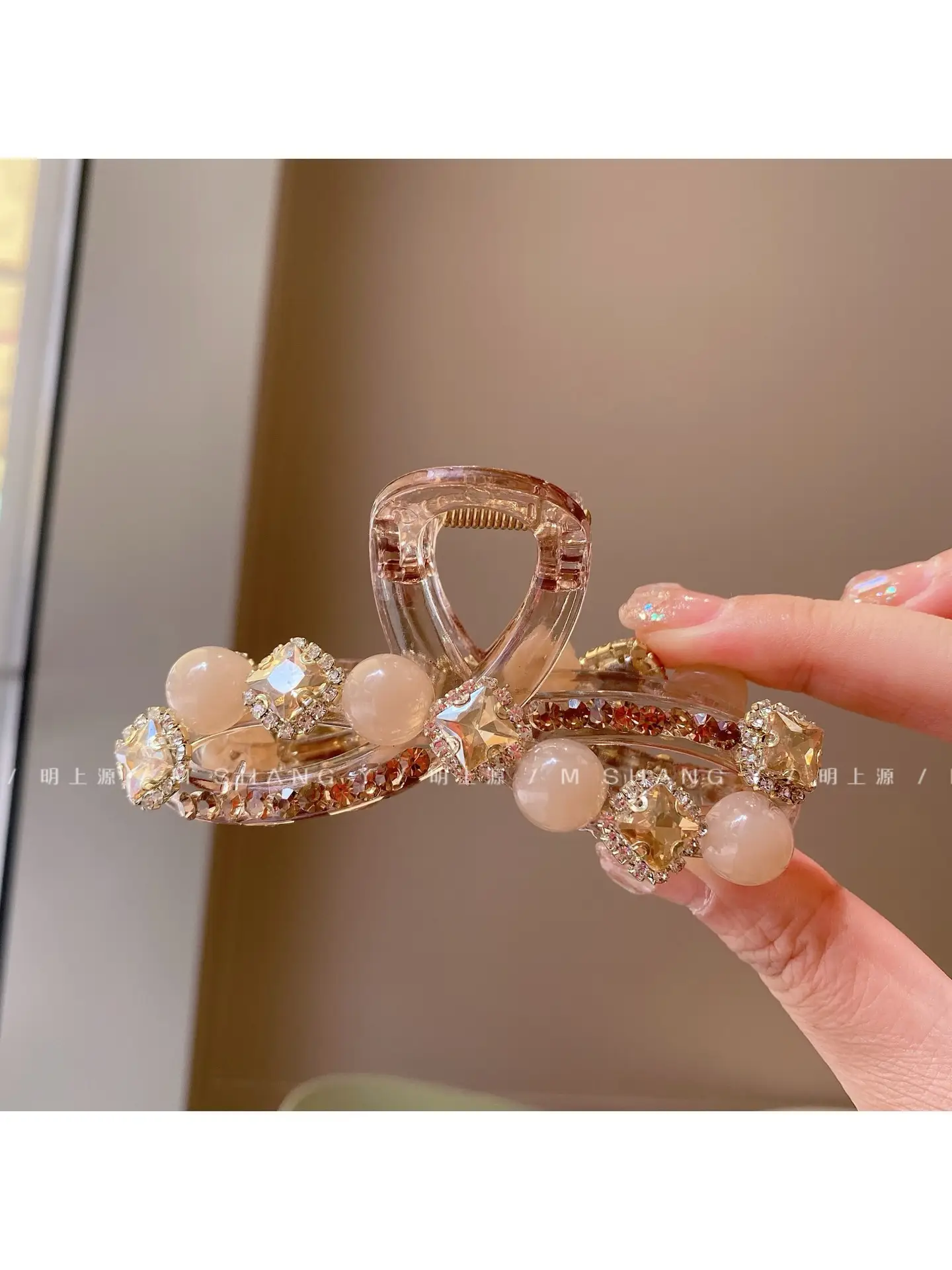 New High-End Citrine Beaded Clip Medium Ponytail — feature 11